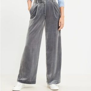Silver gray wide leg velvet pants